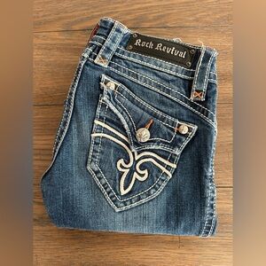 Rock Revival Stephanie Bootcut Dark Blue Jeans with Orange Stitching Size 25